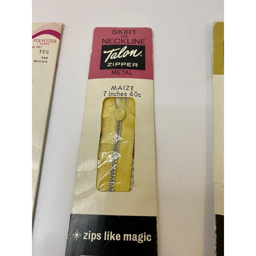 Lot Of 3 Talon Zippers Vintage New Unused Sewing Turquoise Maize Brown